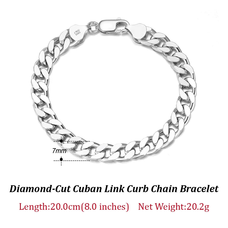 Solid 925 Sterling Silver Italian 3.6mm 5mm 7mm Diamond-Cut Cuban Link Chain Bracelet for Women Men 7”, 8", 9" SB104