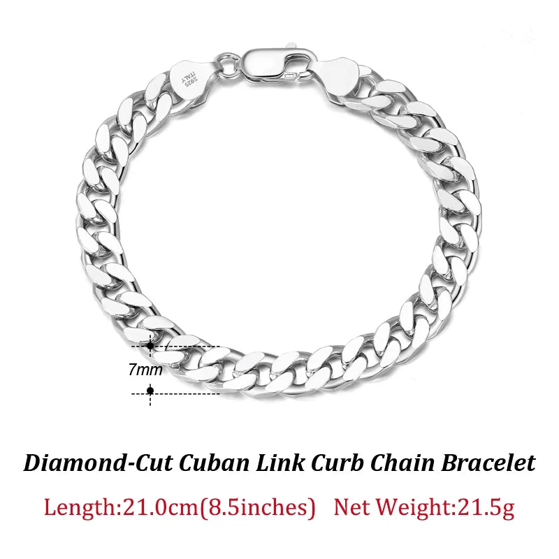 Solid 925 Sterling Silver Italian 3.6mm 5mm 7mm Diamond-Cut Cuban Link Chain Bracelet for Women Men 7”, 8", 9" SB104