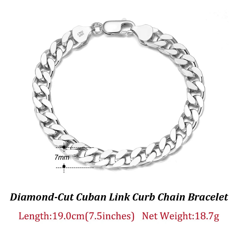 Solid 925 Sterling Silver Italian 3.6mm 5mm 7mm Diamond-Cut Cuban Link Chain Bracelet for Women Men 7”, 8", 9" SB104
