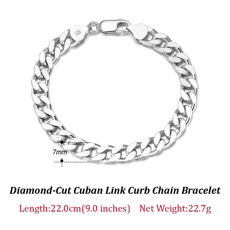Solid 925 Sterling Silver Italian 3.6mm 5mm 7mm Diamond-Cut Cuban Link Chain Bracelet for Women Men 7”, 8", 9" SB104