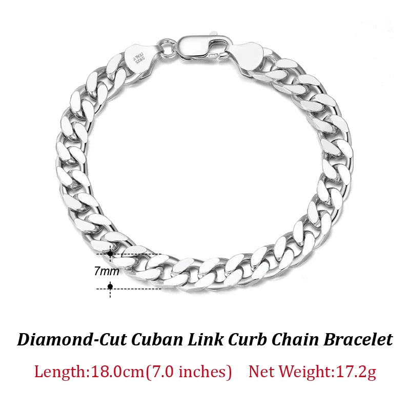 Solid 925 Sterling Silver Italian 3.6mm 5mm 7mm Diamond-Cut Cuban Link Chain Bracelet for Women Men 7”, 8", 9" SB104