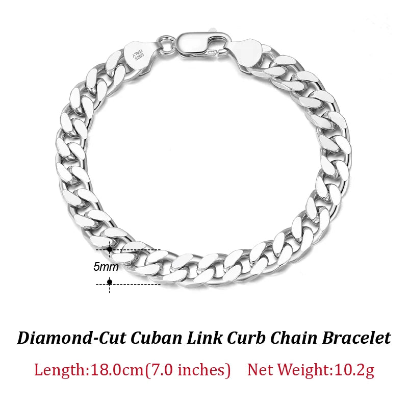 Solid 925 Sterling Silver Italian 3.6mm 5mm 7mm Diamond-Cut Cuban Link Chain Bracelet for Women Men 7”, 8", 9" SB104