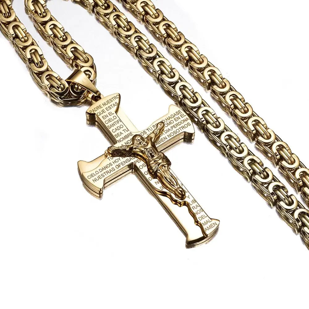 Jesus Crucifixion Cross Pendant Necklace For Men Women Gold, Silver, Black, Color Stainless Steel Chain