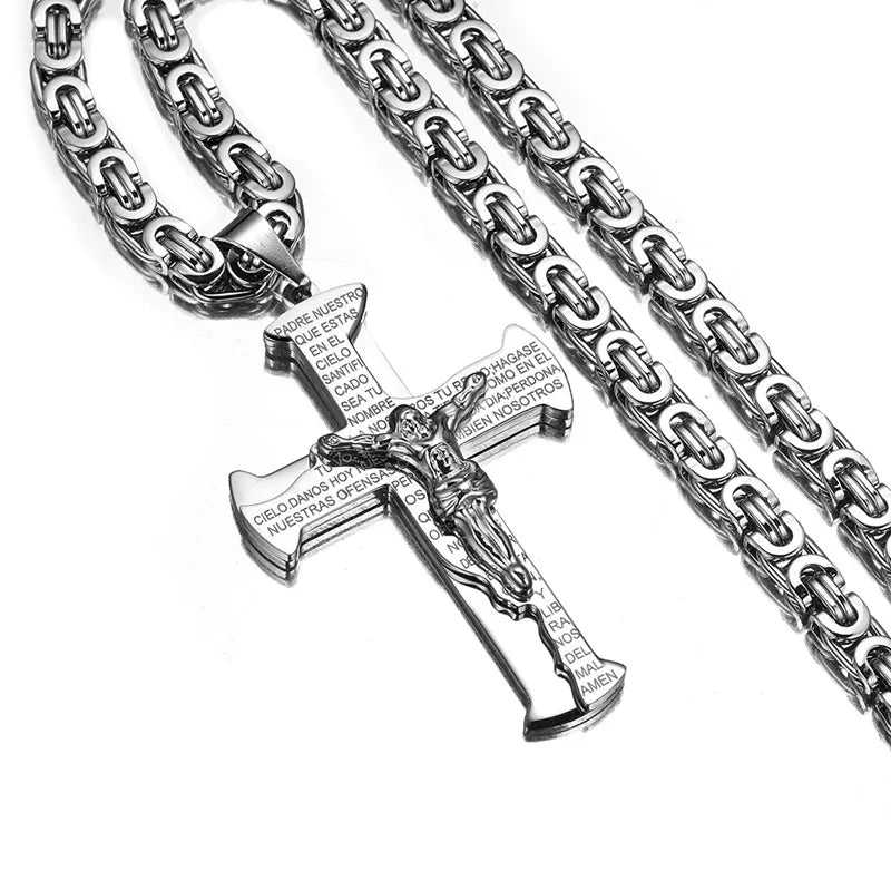 Jesus Crucifixion Cross Pendant Necklace For Men Women Gold, Silver, Black, Color Stainless Steel Chain