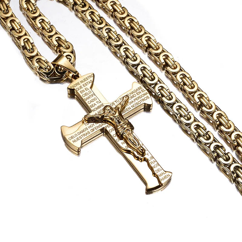 Jesus Crucifixion Cross Pendant Necklace For Men Women Gold, Silver, Black, Color Stainless Steel Chain