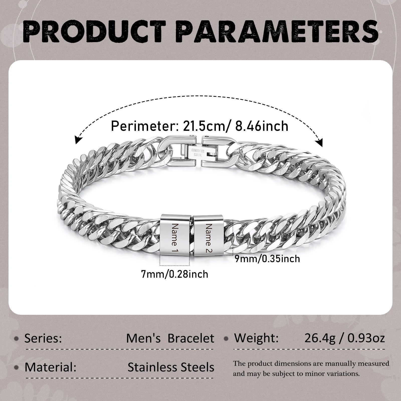 Personalized Cuban Link Chain Bracelet with 2-6 Names Custom Name Engraved Bead Bracelets for Men Dad Grandpa Son Jewelry Gifts