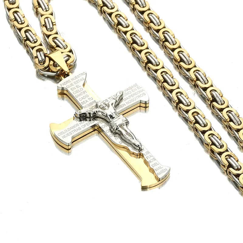 Jesus Crucifixion Cross Pendant Necklace For Men Women Gold, Silver, Black, Color Stainless Steel Chain