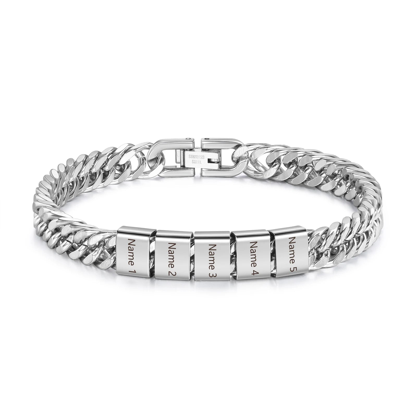 Personalized Cuban Link Chain Bracelet with 2-6 Names Custom Name Engraved Bead Bracelets for Men Dad Grandpa Son Jewelry Gifts