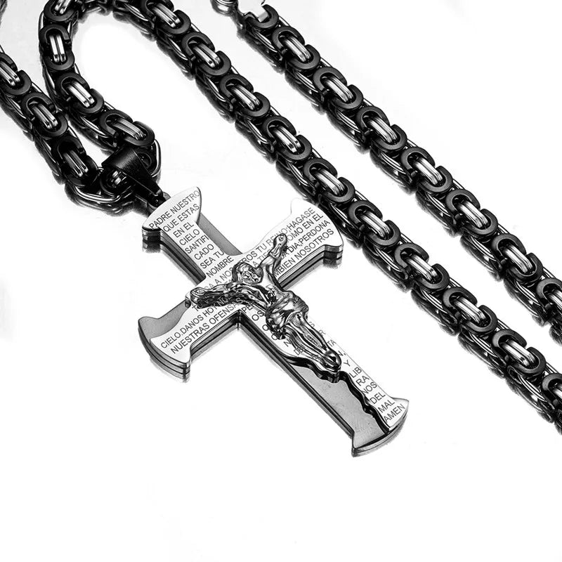 Jesus Crucifixion Cross Pendant Necklace For Men Women Gold, Silver, Black, Color Stainless Steel Chain