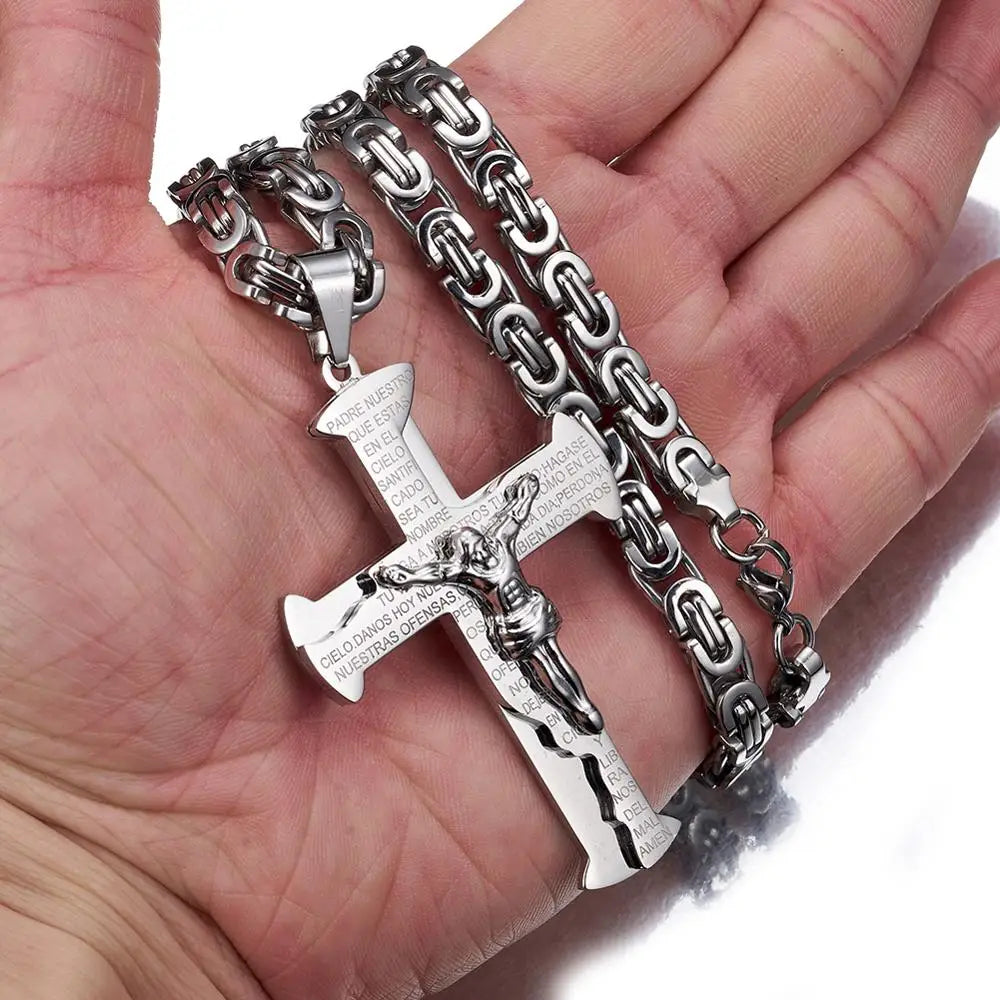 Jesus Crucifixion Cross Pendant Necklace For Men Women Gold, Silver, Black, Color Stainless Steel Chain