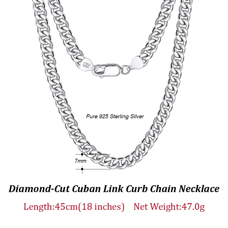Solid 925 Sterling Silver Italian 3.6mm 5mm 7mm Diamond-Cut Cuban Link Chain Bracelet for Women Men 7”, 8", 9" SB104