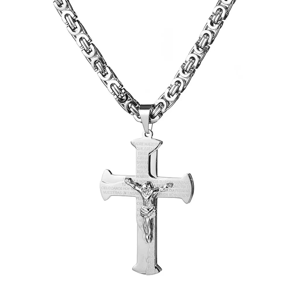 Jesus Crucifixion Cross Pendant Necklace For Men Women Gold, Silver, Black, Color Stainless Steel Chain